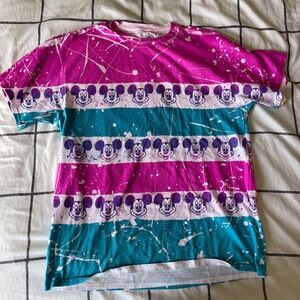 80s Inspired Disney Parks Shirt - Mickey Vintage Neon Paint Splatter Striped